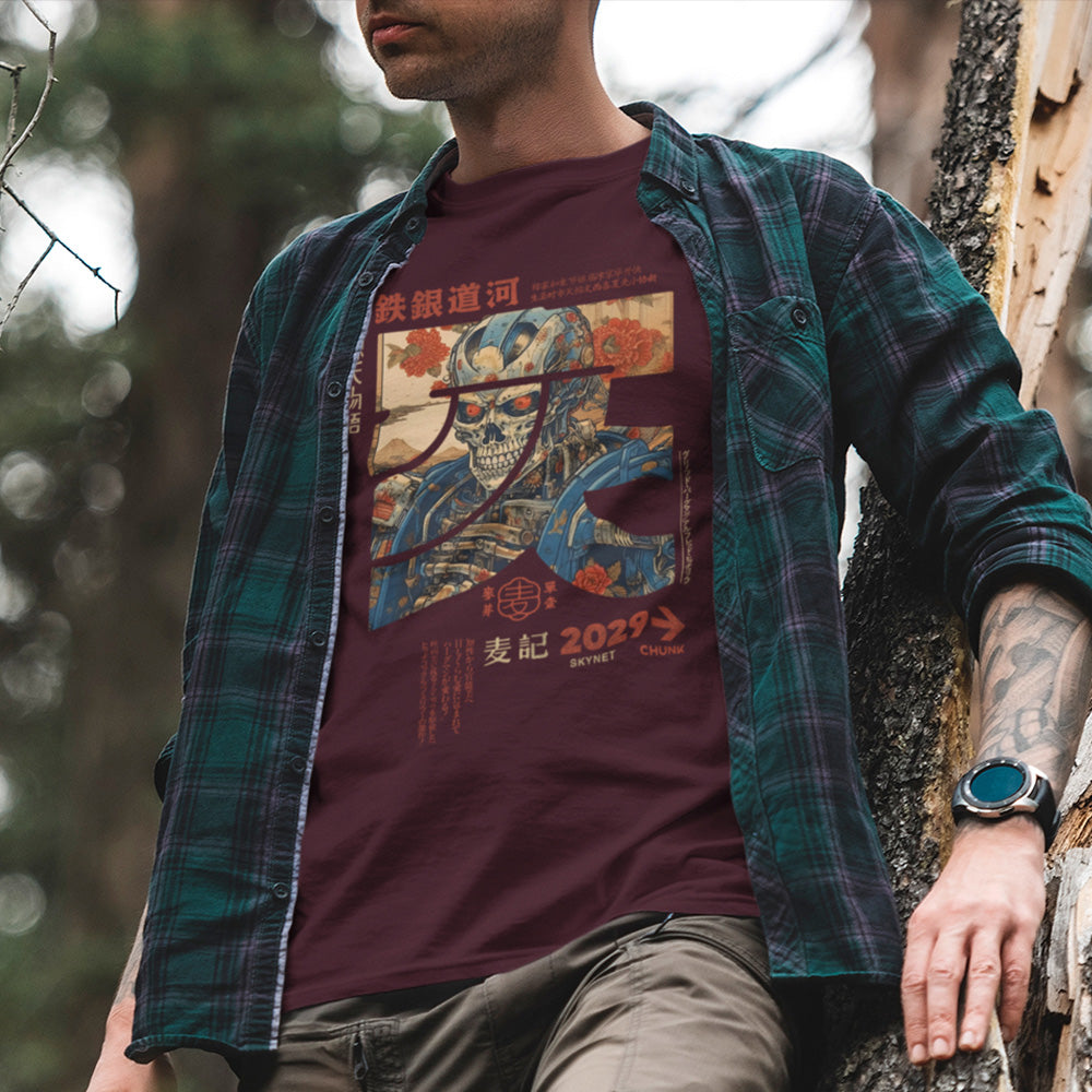 Chunk Cyborg Calligraphy Burgundy T-Shirt